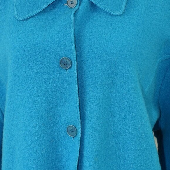 100% Merino Wool 3X Jacket with Pockets Shachet Button Front Cardigan Teal Blue - Picture 2 of 7